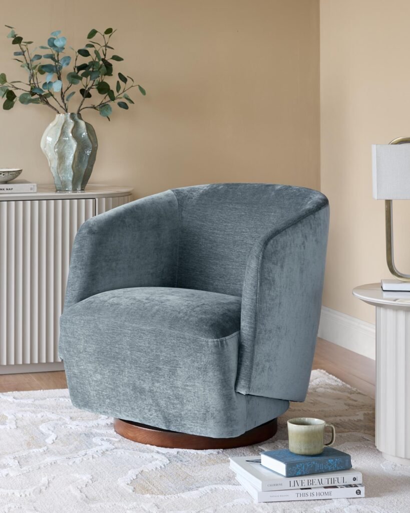 Natalia blue grey Dusk England chenille swivel accent chair Front