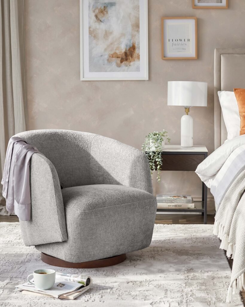 Dusk Natalia light grey chunky weave swivel accent chair Front
