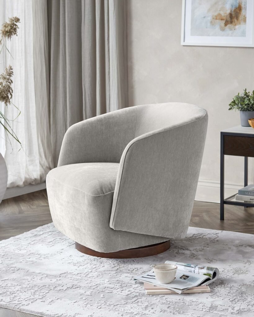 Natalia light grey Dusk England chenille swivel accent chair Front