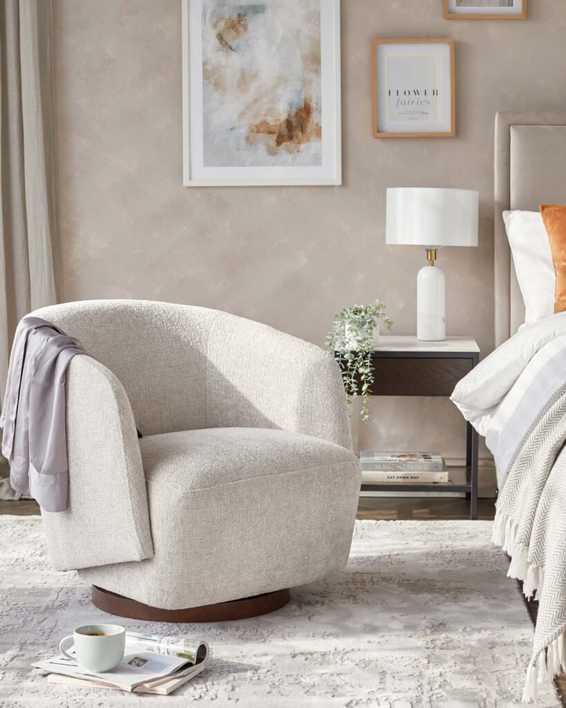 Natalia natural chunky weave swivel accent chair – Dusk Front
