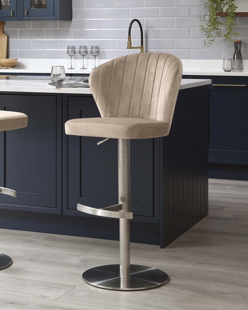 Harper Champagne Velvet Gas Lift Bar Stool – Dusk England Front