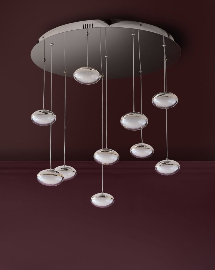 Dusk Scotland Nina silver chrome with clear glass LED adjustable 10 pendant light Front