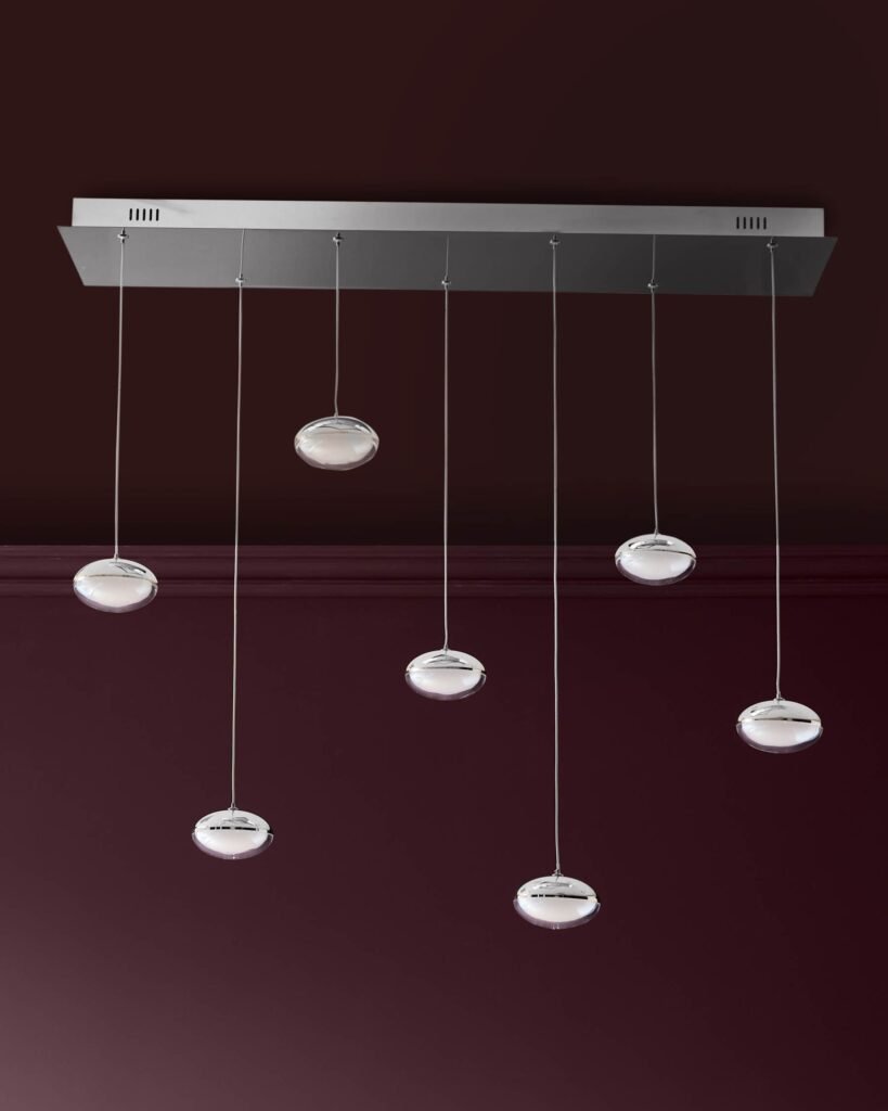 Nina silver chrome with clear glass LED adjustable 7 pendant light – Dusk England Front