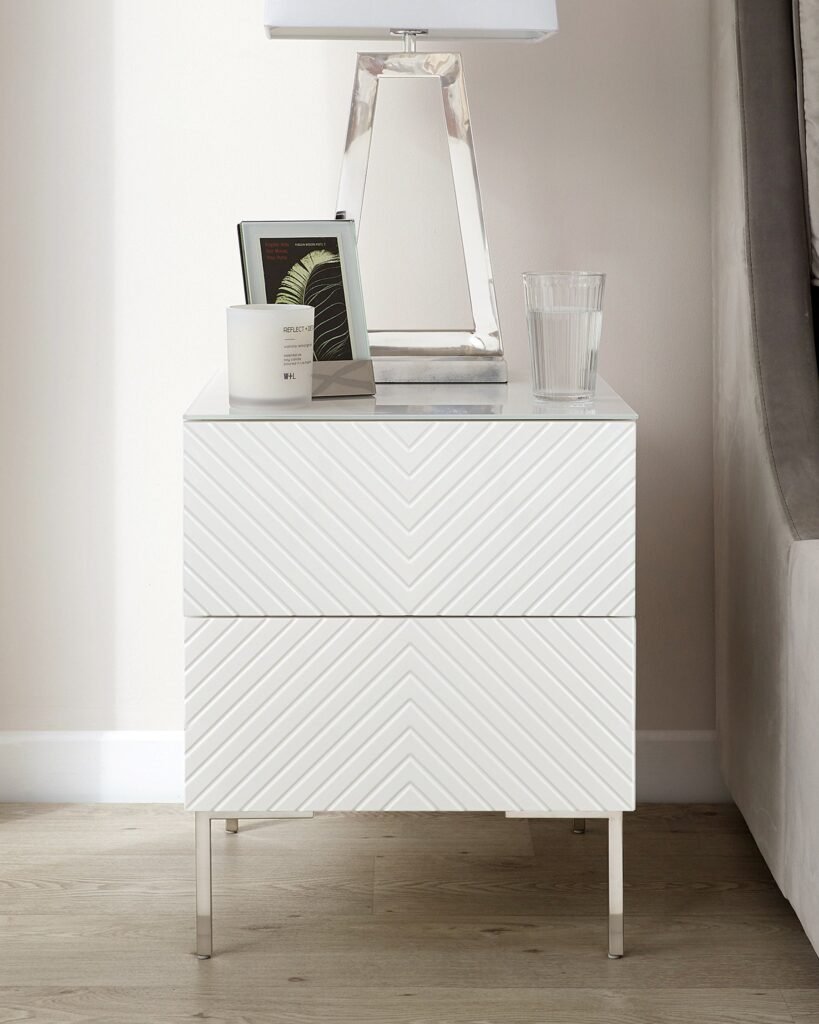Noah white gloss Dusk 2 drawer bedside table Front