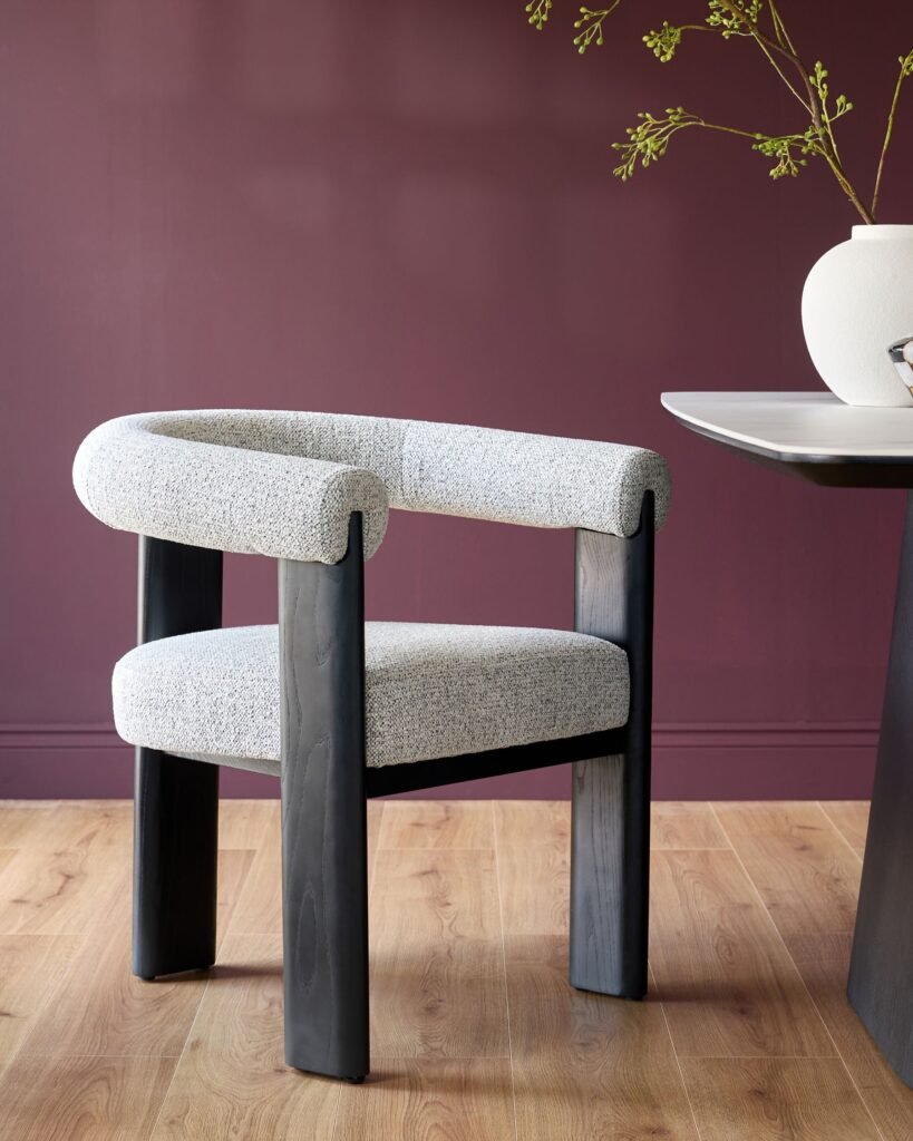 Orion grey chunky chenille dining chair – Dusk England Front