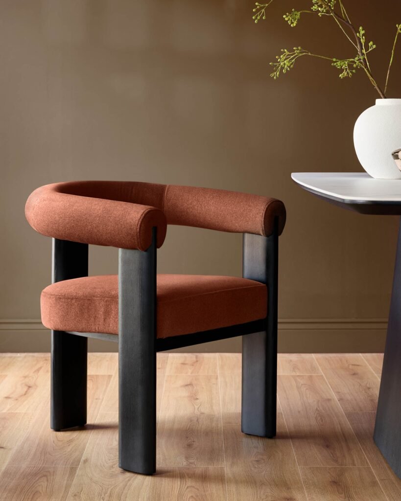 Orion toffee red plush fabric dining chair – Dusk England Front