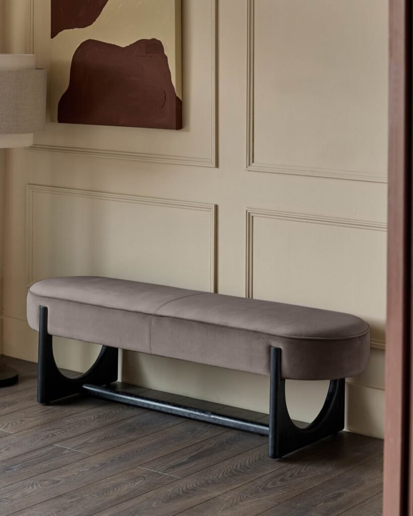 Orlan mocha velvet 3 Dusk Scotland seater dining bench without backrest Front