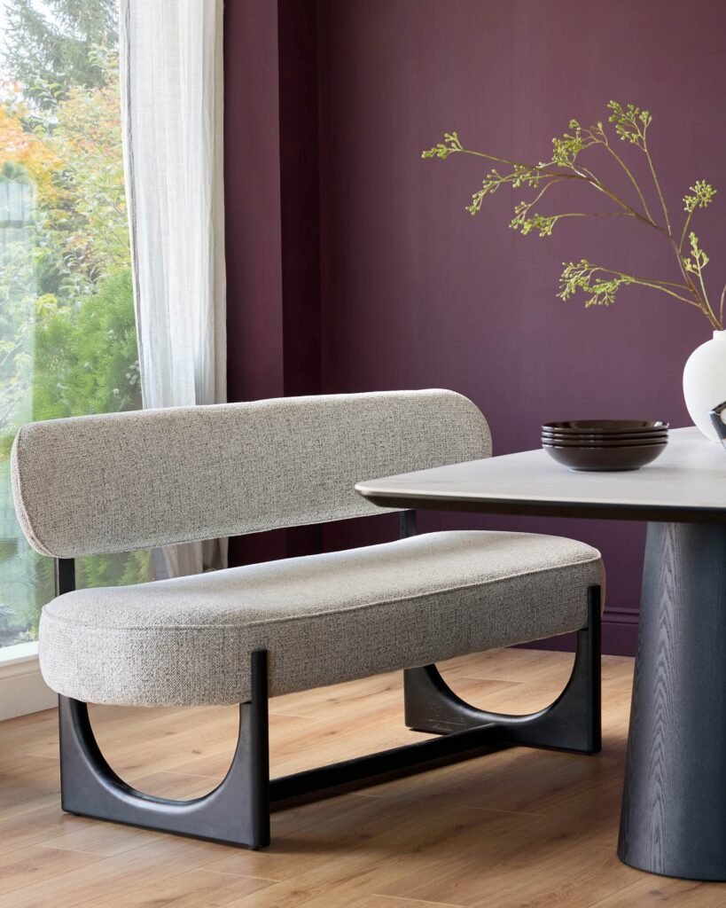 Dusk Orlan grey fabric 3 seater dining bench Front