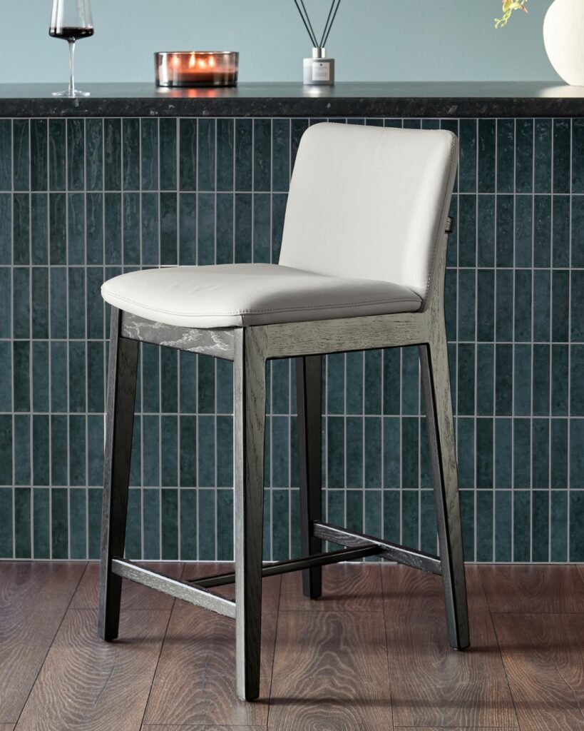 Otis light grey Dusk England leather bar stool Front