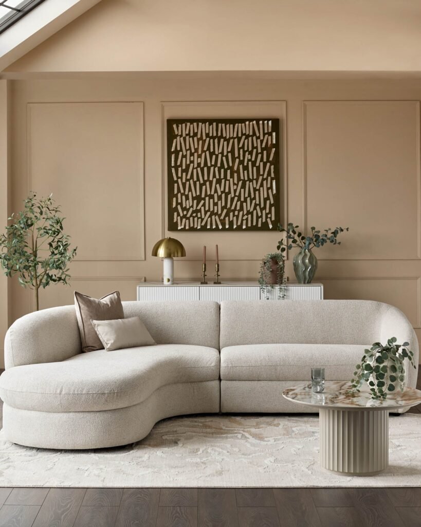Ottilie natural fabric left hand corner chaise sofa – Dusk Front