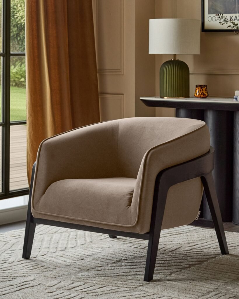 Dusk England Palmer mocha plush fabric occasional chair Front