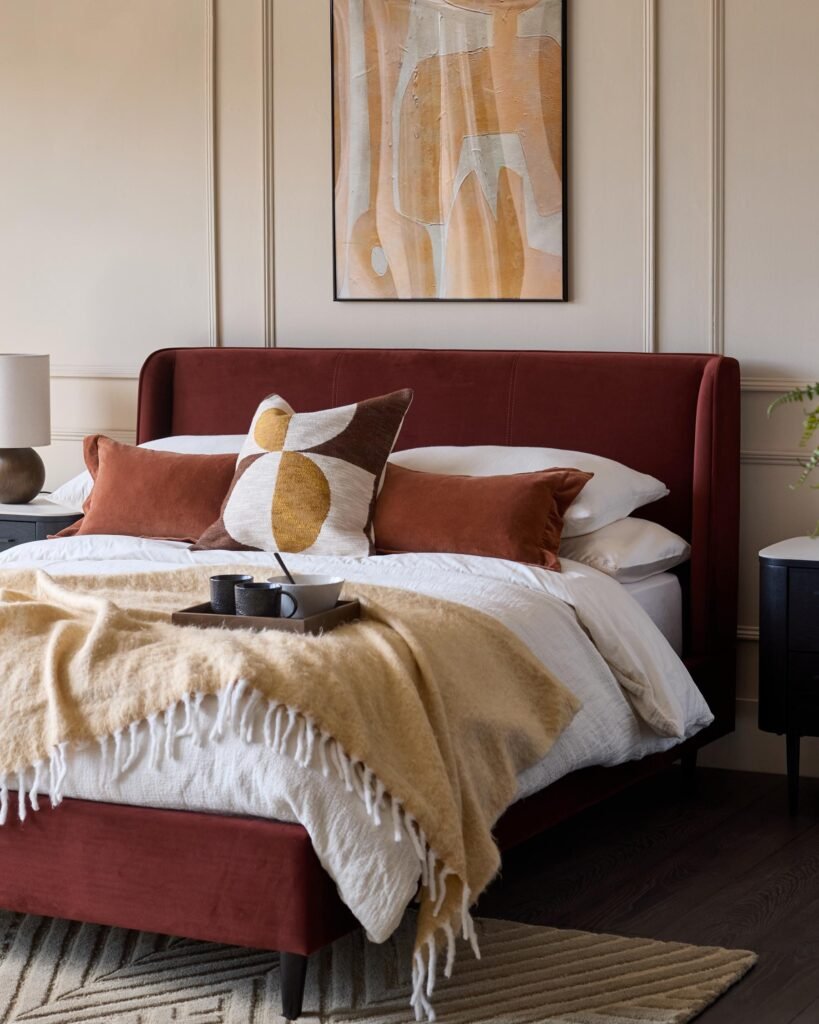 Paolo toffee red Dusk velvet double bed Front