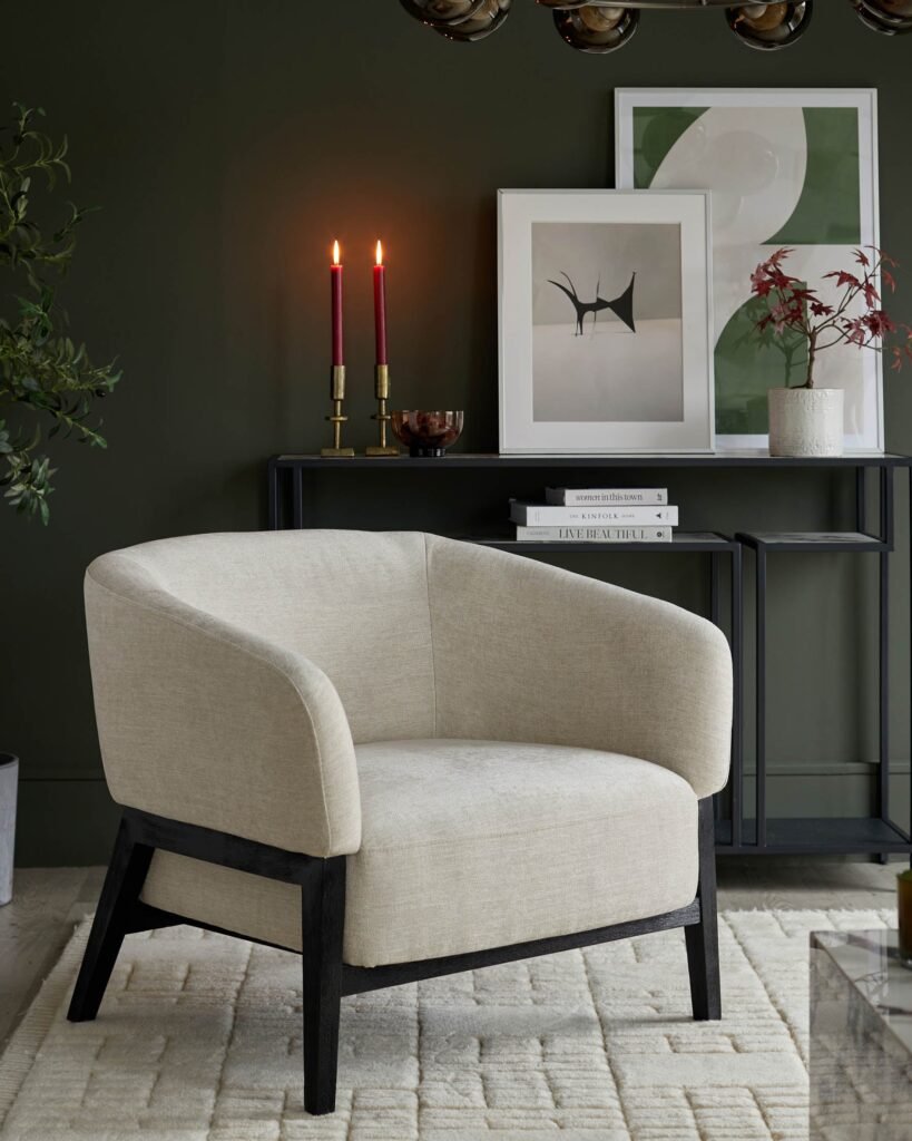 Parker ivory fabric accent chair – Dusk Scotland Front