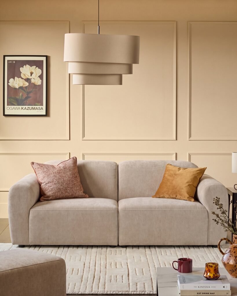 Dusk Scotland Penny champagne fabric 3 seater sofa Front
