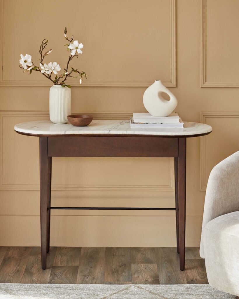 Dusk Reagan dark mango wood marble top dressing table Front