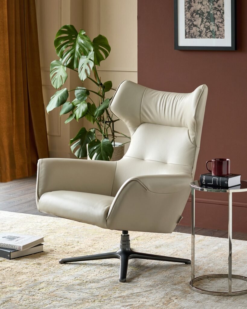 Reign natural grey Dusk leather occasional chair Front