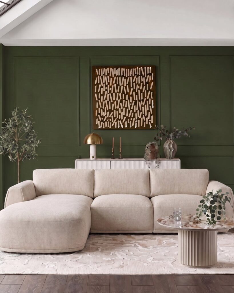 Renato natural fabric left Dusk England hand facing large chaise sofa Front