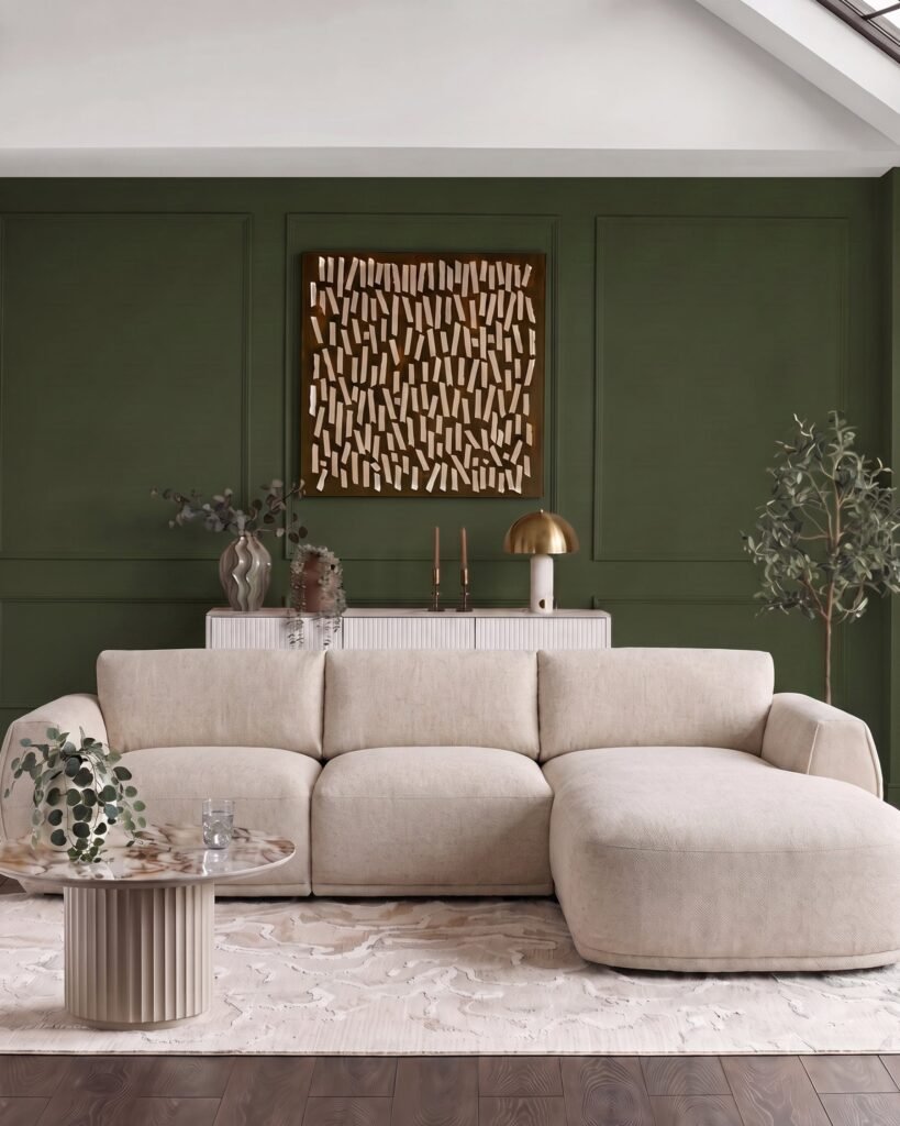 Renato natural fabric right hand facing large chaise sofa – Dusk Front
