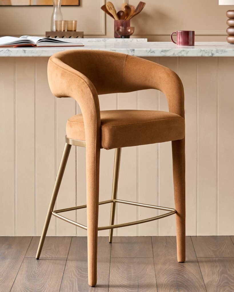 Dusk Scotland Rhett caramel plush fabric bar stool Front