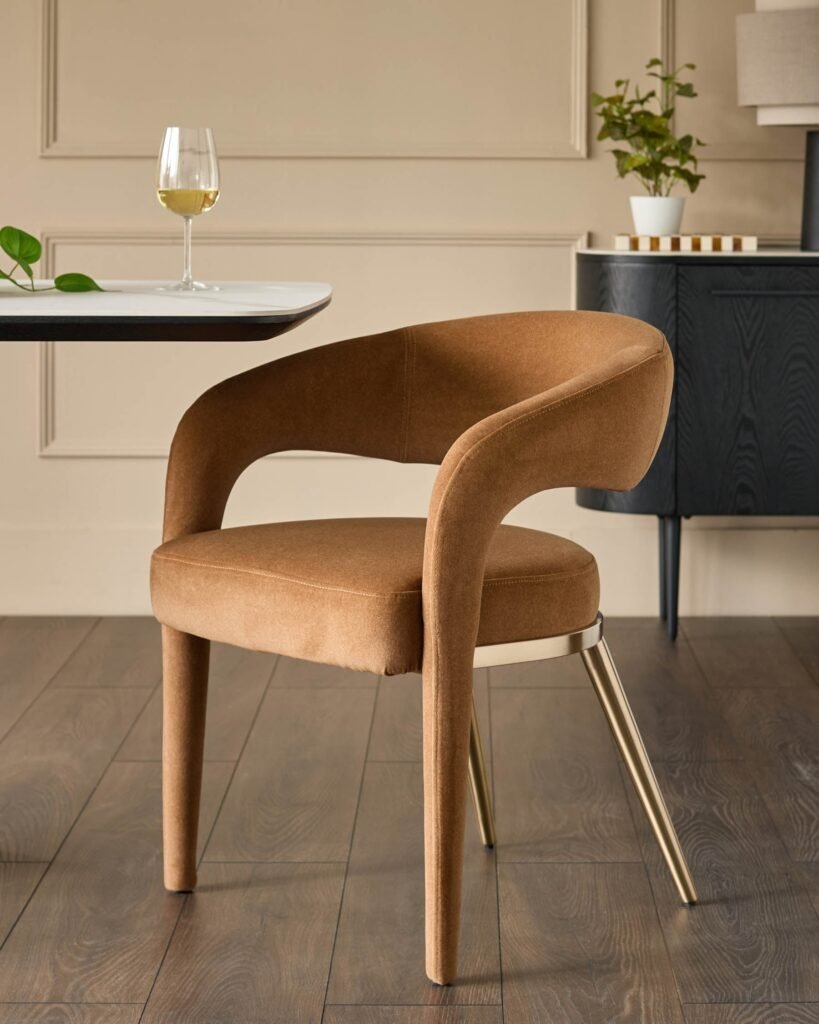 Rhett caramel plush Dusk England fabric dining chair Front