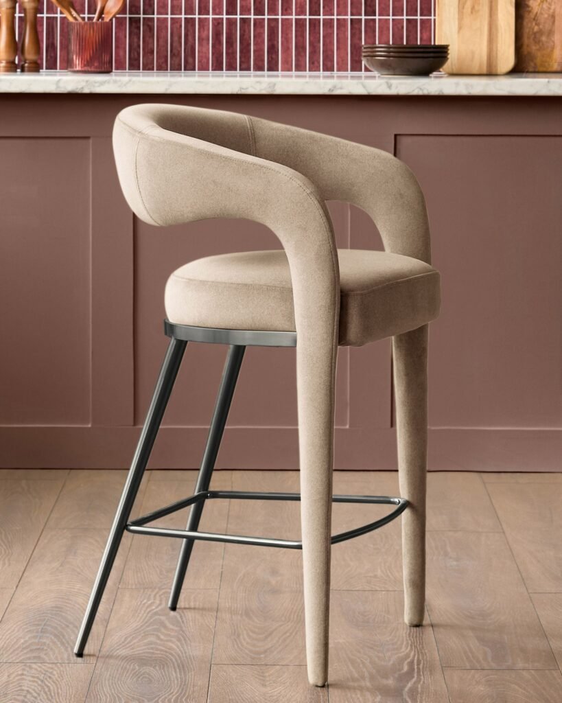 Rhett champagne Dusk England velvet bar stool Front