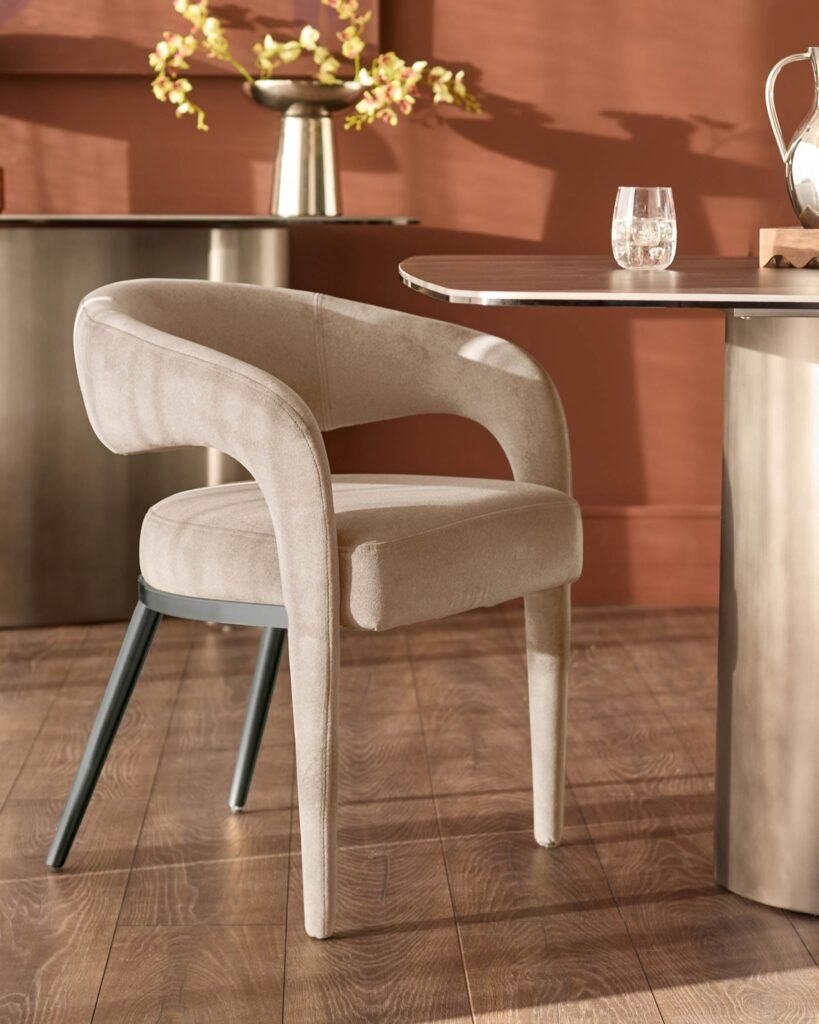 Rhett champagne Dusk Scotland velvet dining chair Front