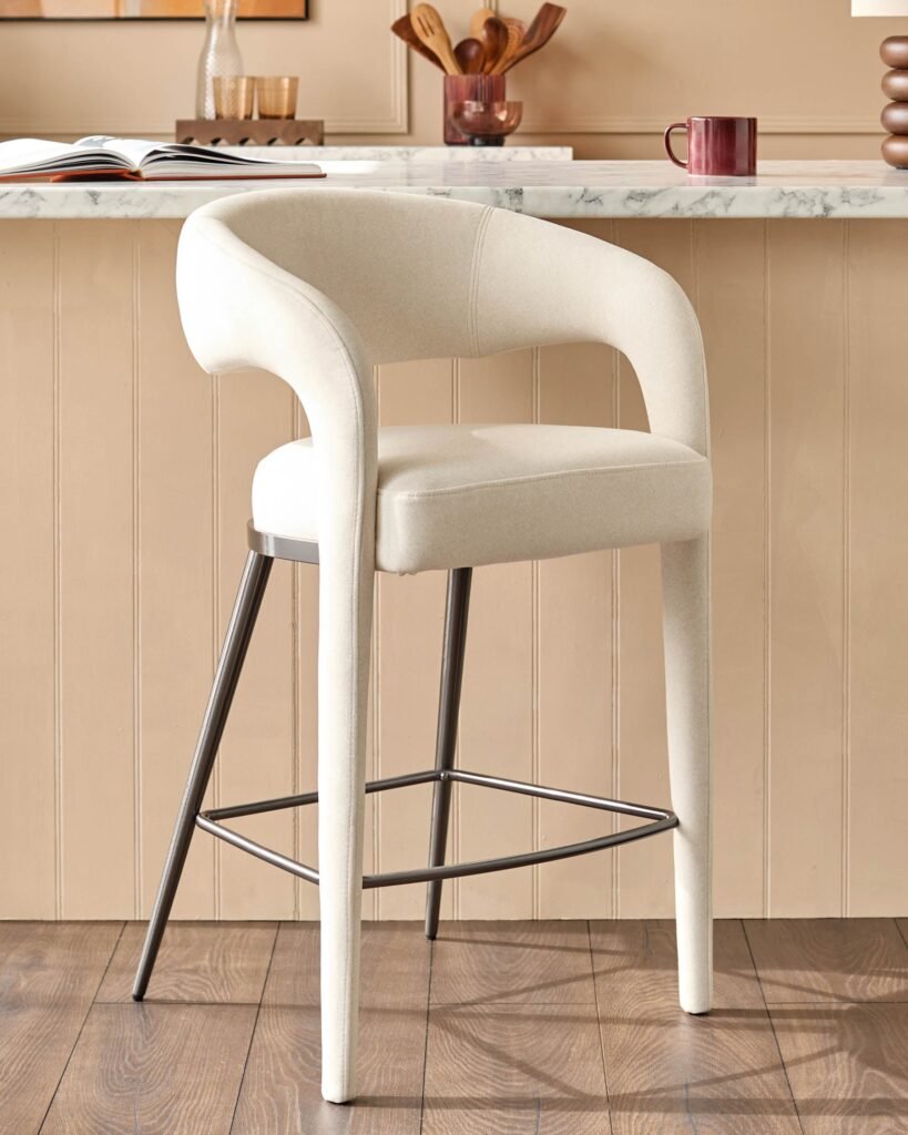 Rhett cream plush Dusk Scotland fabric bar stool Front