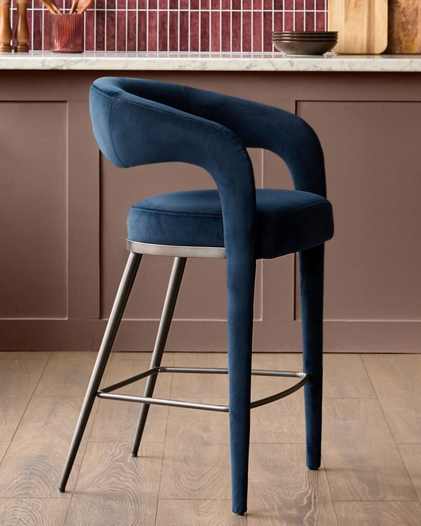 Rhett dark navy velvet bar stool – Dusk Scotland Front