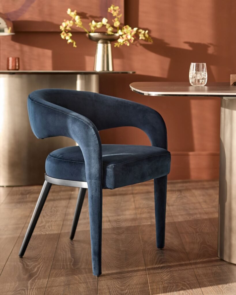 Rhett dark navy Dusk Scotland velvet dining chair Front