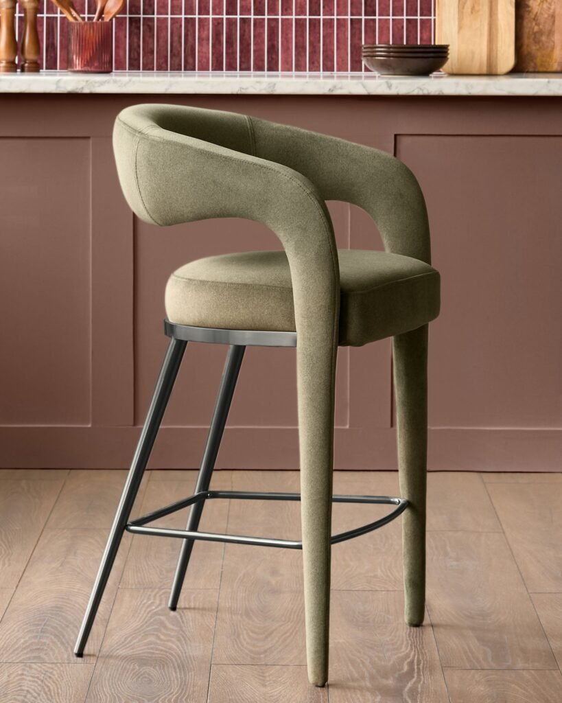 Rhett olive green fabric bar stool – Dusk Front