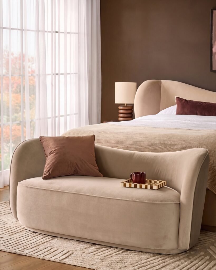 Rhiannon champagne velvet accent sofa – Dusk England Front