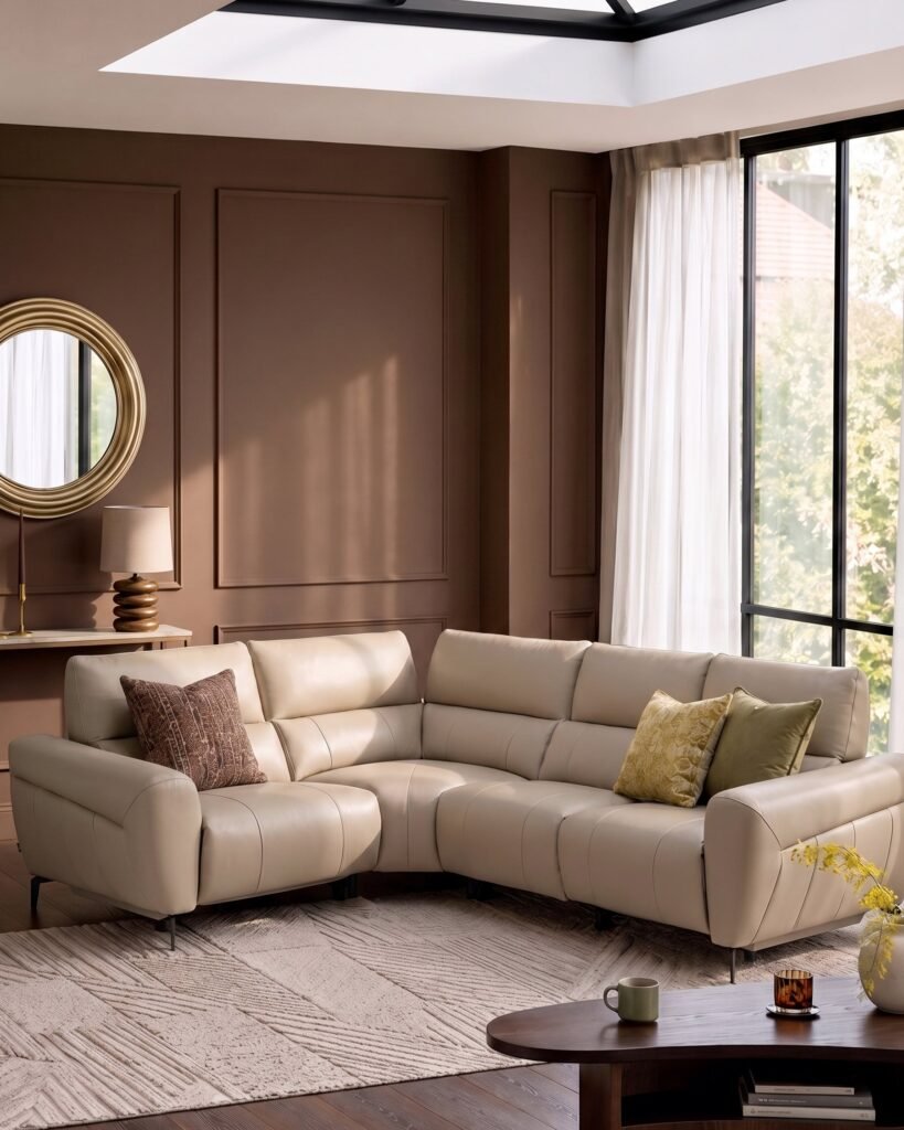Dusk Scotland Rhys natural leather left hand facing small corner sofa Front