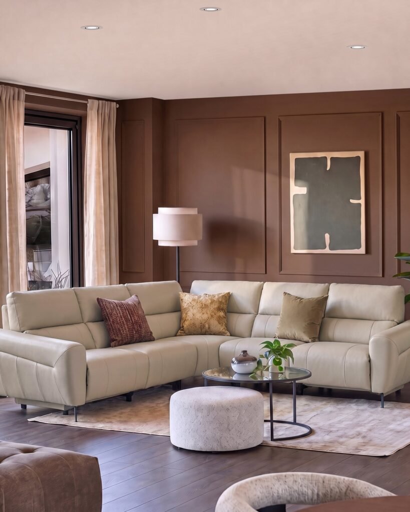 Dusk England Rhys natural leather large corner sofa Front
