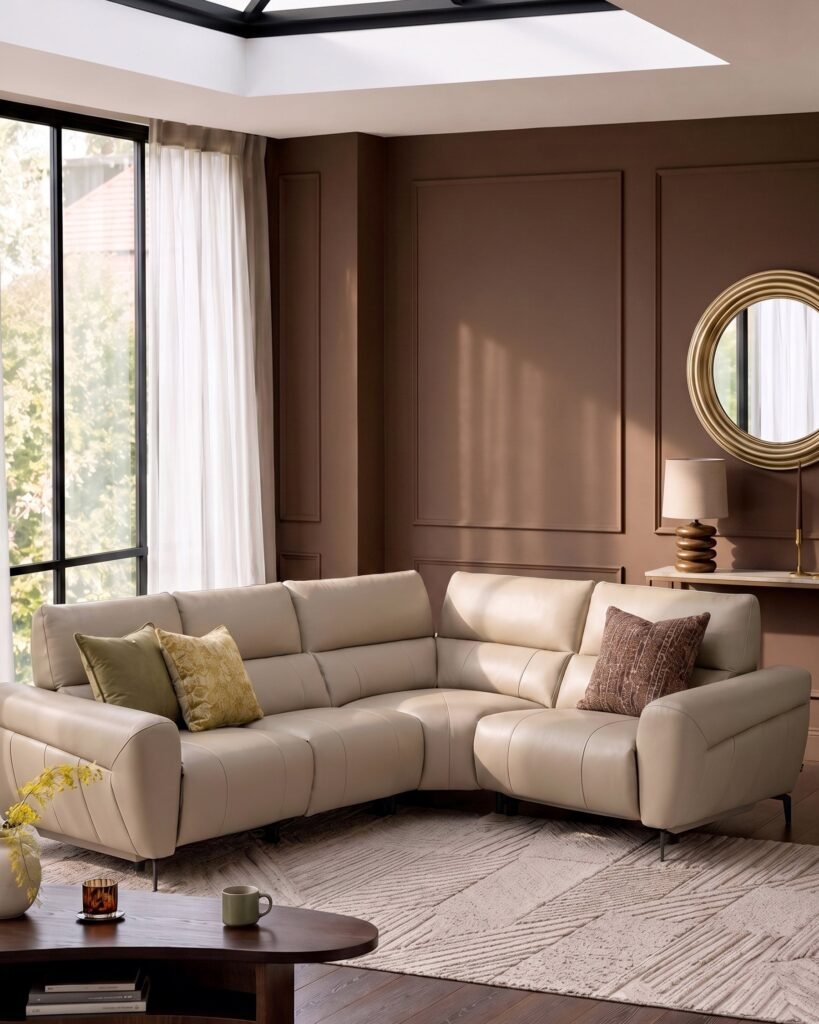 Rhys natural leather right hand facing small corner sofa – Dusk Scotland Front
