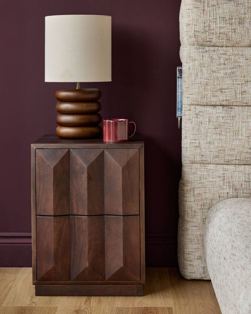 Ria dark wood bedside table – Dusk Scotland Front