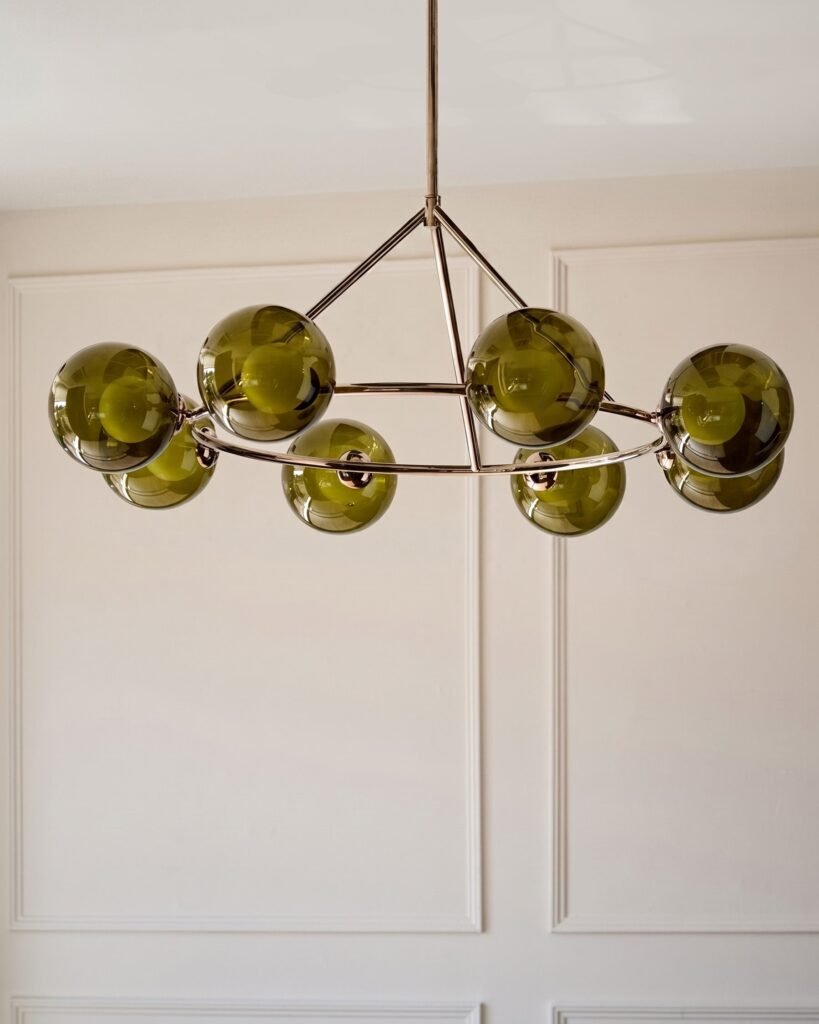 Riley olive green glass Dusk 8 bulb pendant light Front