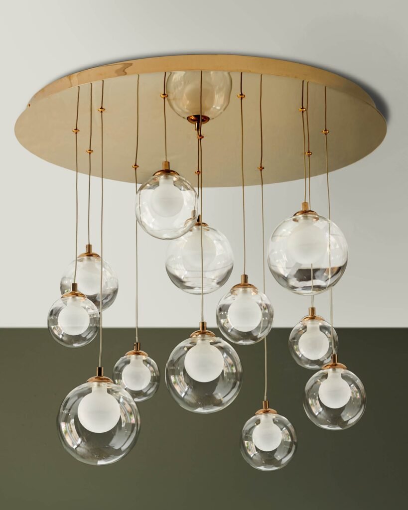 Riley clear glass 12 LED light adjustable drop pendant – Dusk Front