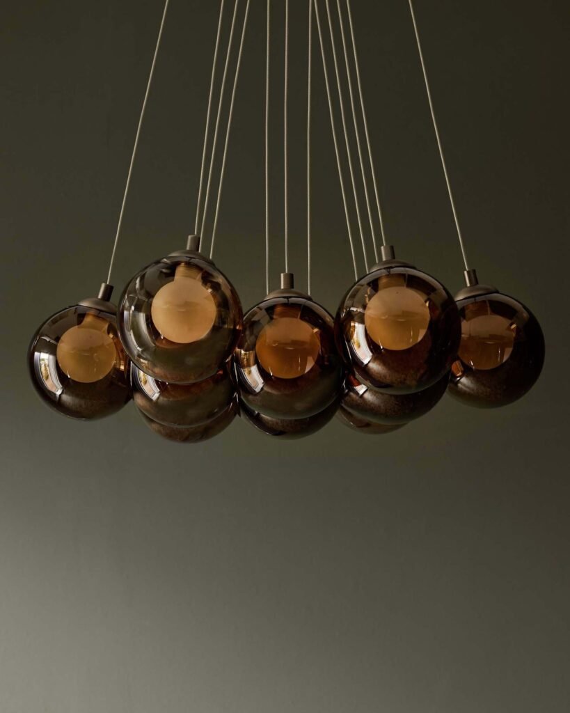 Riley mocha glass LED light cluster bubble pendant – Dusk England Front