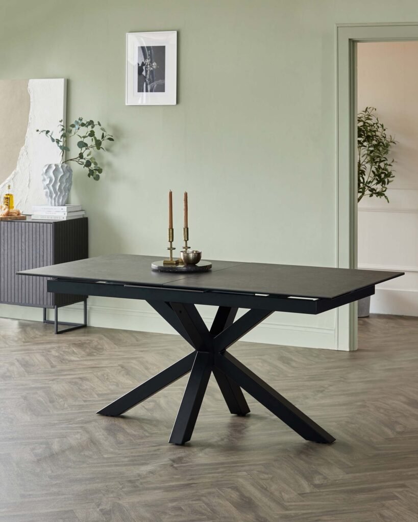 Dusk Riley Dark Grey Ceramic Extending 8 to 10 Seater Dining Table Front