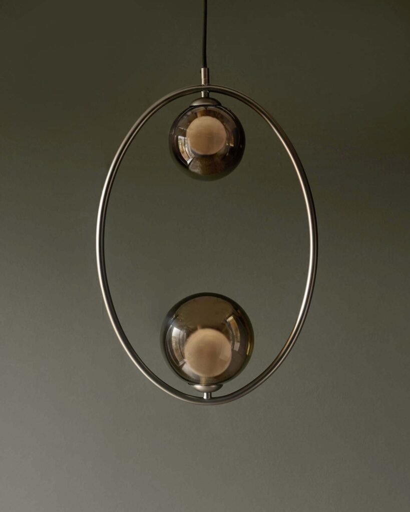 Riley mocha glass Dusk England 2 light adjustable pendant Front