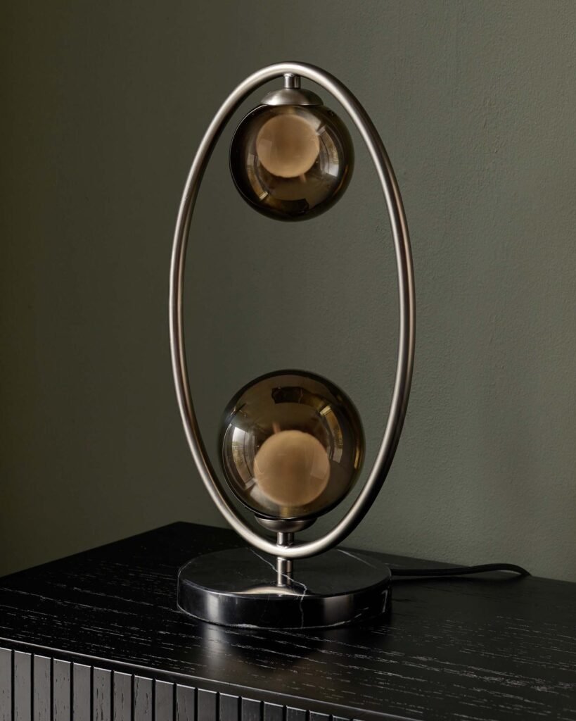 Riley mocha glass Dusk 2 light table lamp Front