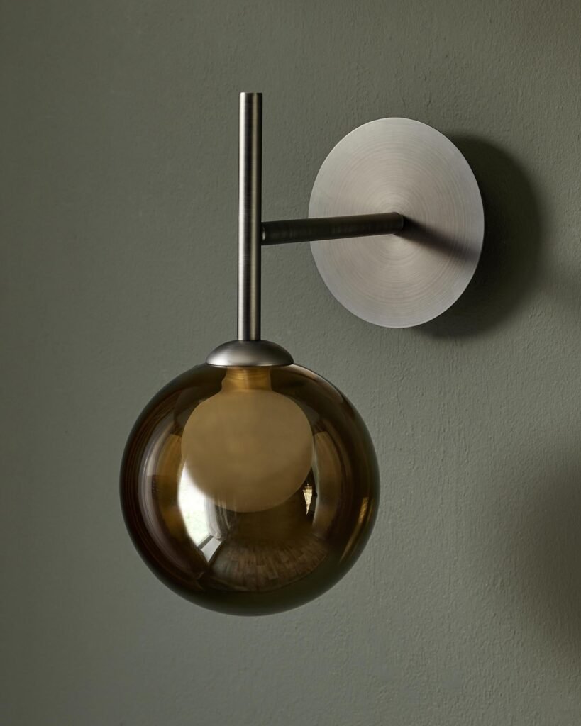 Riley mocha Dusk Scotland glass wall light Front