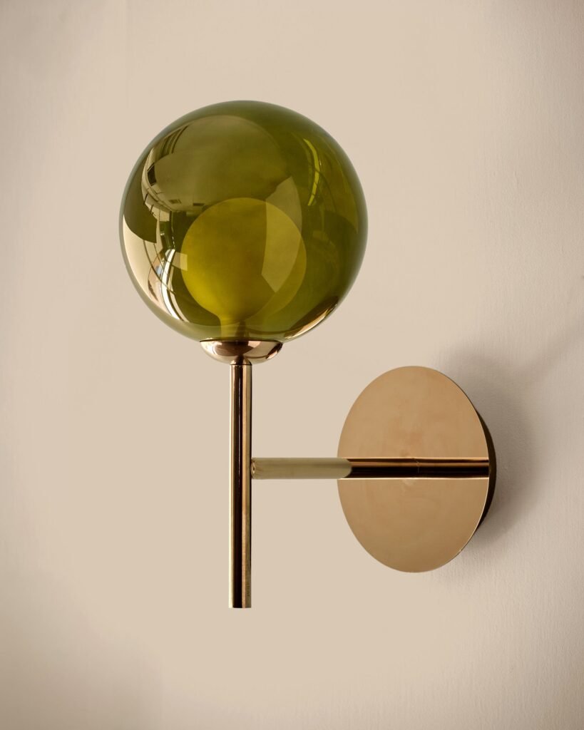 Riley olive green glass wall light – Dusk Front