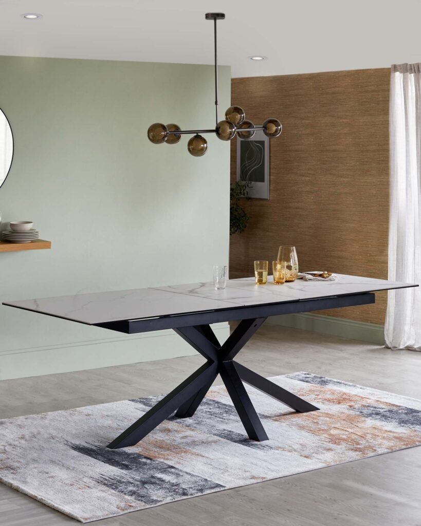 Riley White Marbled Ceramic Extending Dusk England 8 to 10 Seater Dining Table Front