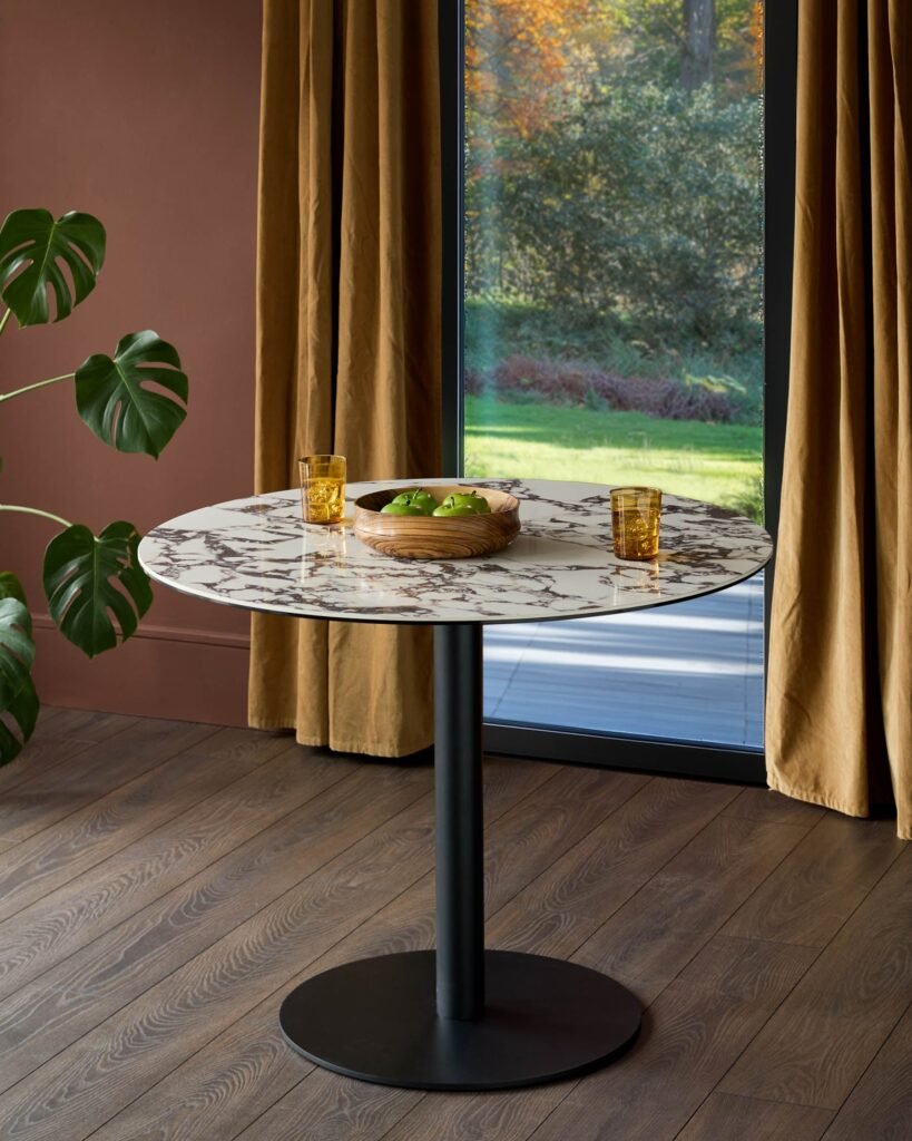 Dusk England Romeo white calacatta ceramic 4 seater dining table Front