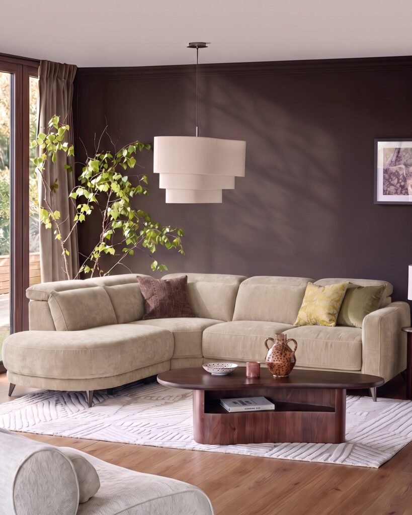 Rosa champagne chenille left hand corner chaise sofa – Dusk England Front