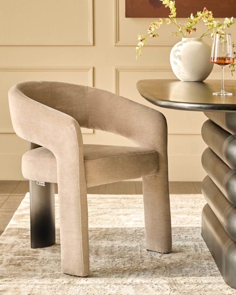 Rosalie champagne chenille dining armchair – Dusk Scotland Front