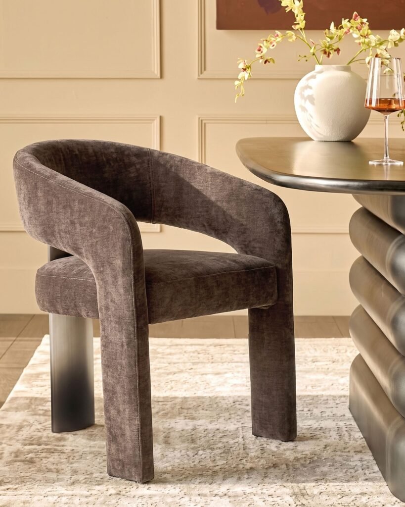 Rosalie mocha chenille dining armchair – Dusk Front