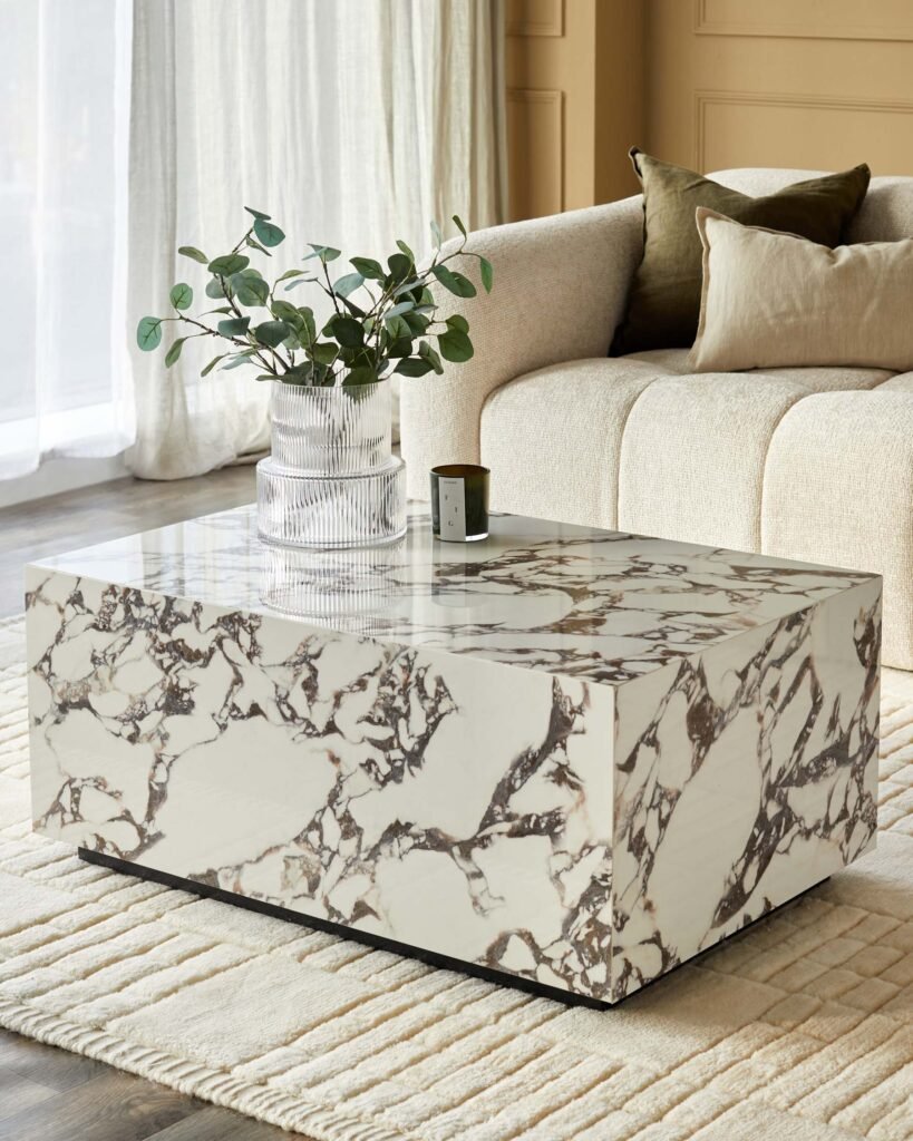 Russo white calacatta Dusk Scotland ceramic coffee table Front