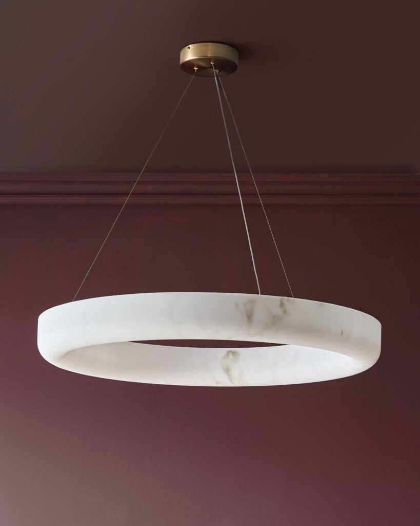 Sadie natural alabaster effect Dusk large round pendant light Front